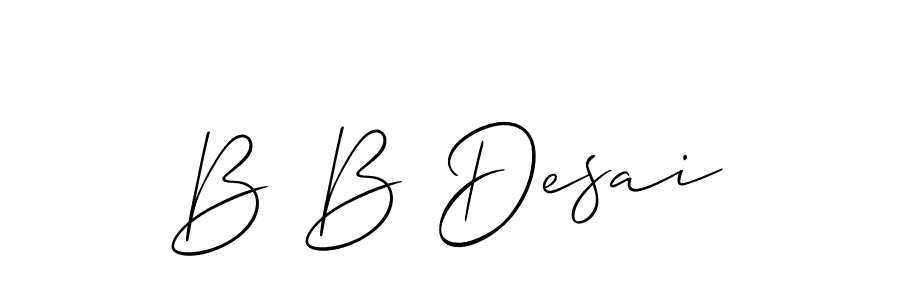 The best way (Allison_Script) to make a short signature is to pick only two or three words in your name. The name B B Desai include a total of six letters. For converting this name. B B Desai signature style 2 images and pictures png